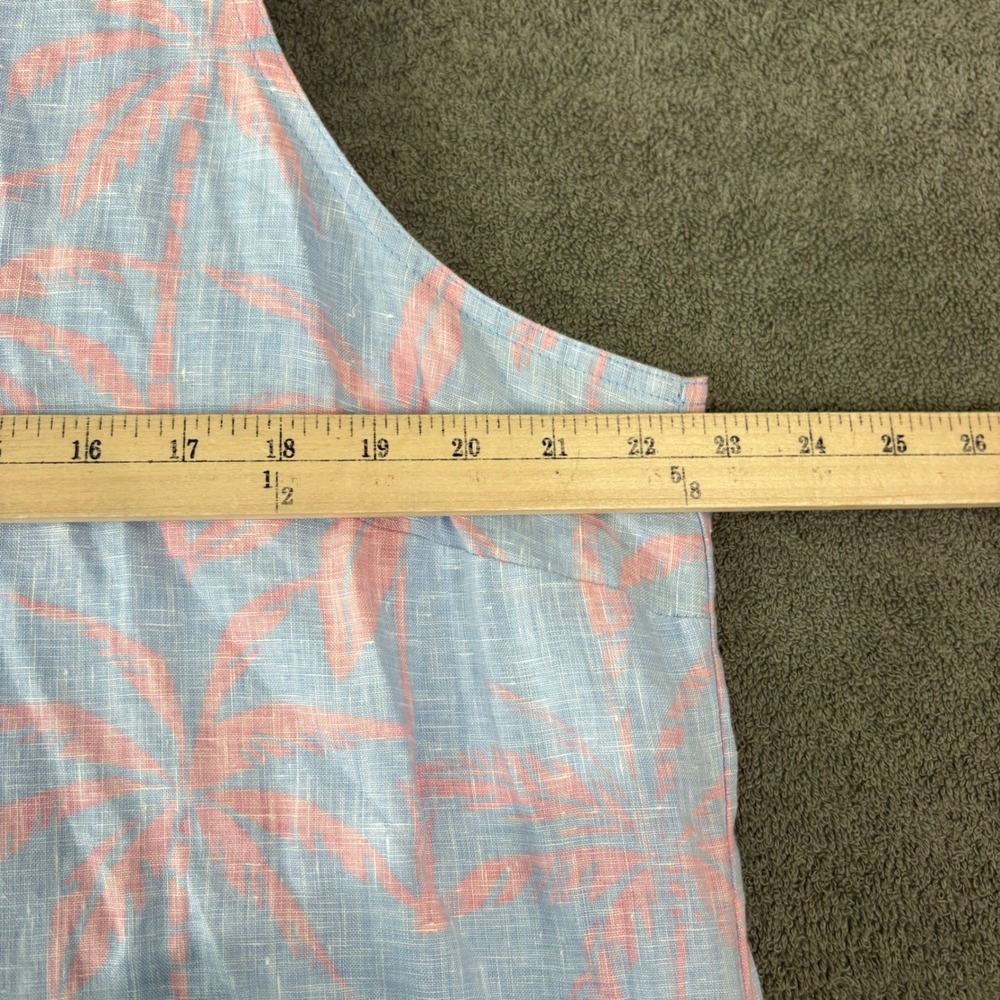 Tommy Bahama Dress Womens XL Blue Pink Palm Tree Linen Shift Ruffle Neck Resort - Picture 9 of 9